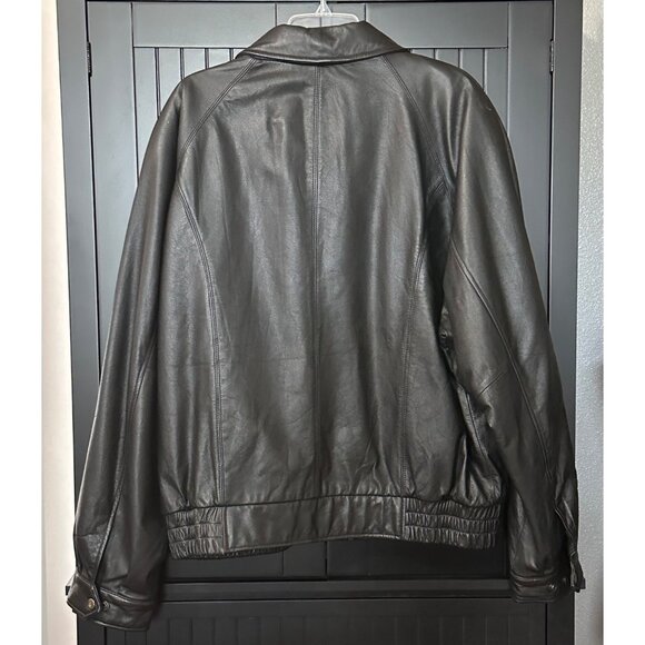 London Fog Genuine Leather Jacket Mens Size L Zip Front Bomber Coat Black - Picture 3 of 10